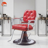 Fauteuil de Barbier Hydraulique Luxe Or et Chrome avec Revêtement en Cuir Boutonné pour Poste de Salon