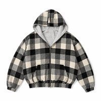 Sweat à capuche personnalisé OEM, réversible, zippé, coupe ample, en polaire, gris à carreaux, épais, streetwear, pour homme