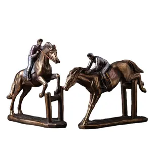 Custom Resin Cast Copper Crafts Male Knight Figure Sculpture Jewelry Horse Racing Statue Decoration Gift Prize Souvenir