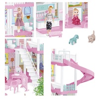 Maison de poupée rose de rêve de grande taille en plastique à assembler soi-même avec accessoires de meubles et poupées garçon et fille pour jeu d'imitation de princesse