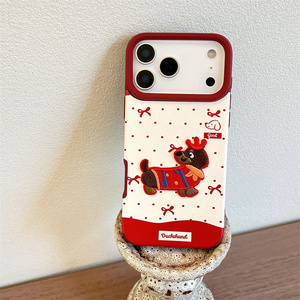 Coque de téléphone portable en cuir et peluche avec broderie mignonne de chiot, nœud et motif de dessin animé DIY porte-bonheur pour iPhone 17 Air 16 15 14 Pro Max - Product Image 6