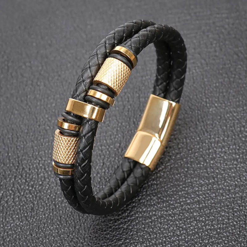 Custom Stainless Steel Leather Cuff Wrapped Bracelet Jewelry 2020 Luxury Women Leather Bracelet Men Leather Bracelet for Lady