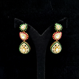 Boucles d'oreilles pendantes Kundan victoriennes en laiton plaqué époxy, style ethnique victorien, pour femmes, bijoux de mariage et de fête. - Product Image 1