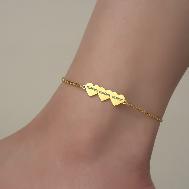 Women's Future Angel Fashionable Heart-Shaped Pendant Alloy Anklet Gold Plated High-End Sweet Style Laser-Engraved Customizable