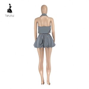 YZ 2026 Sommer Neckholder Rückenfreies Reißverschluss 2-Teiliges Club-Outfit Damen Crop Top & Bubble Skort Schicker Street-Style Passender Anzug - Product Image 6
