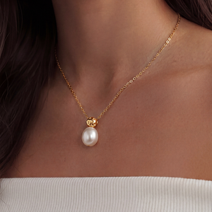 Freshwater Pearl Necklace <b>Copper</b> Jewelry Gold Plated Oval Pearl Pendant Necklace for Women Elegant Gift - Product Image 5