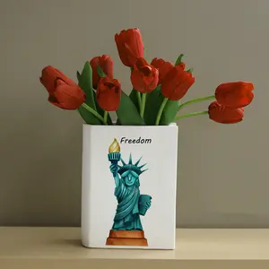 Vaso de cerâmica para decoração de prateleiras de sala de estar, vaso de flores em forma de livro e padrão de design personalizado