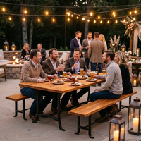 Table de pique-nique pliante en bois légère et portable avec structure en fer pour les repas en plein air, le camping et la plage