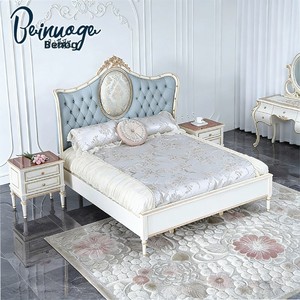 <span class=keywords><strong>Cama</strong></span> Doble de Cuero Francés Azul con <span class=keywords><strong>Respaldo</strong></span> Suave, Muebles de Madera Maciza Pintados a Mano, <span class=keywords><strong>Cama</strong></span> Doble Europea de 1.8m para Dormitorio Principal, China - Product Image 2