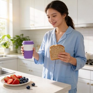 Tazza da Caffè in Ceramica di Alta Qualità/Tazza da Viaggio con Coperchio in Silicone e Custodia, Design Contemporaneo Prodotto a Hunan - Product Image 5