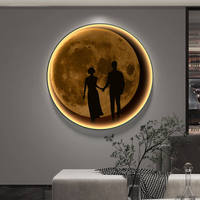 Peinture décorative moderne de luxe avec lune et globe pour entrée, chambre, salon, fond de canapé, peinture suspendue avec éclairage LED