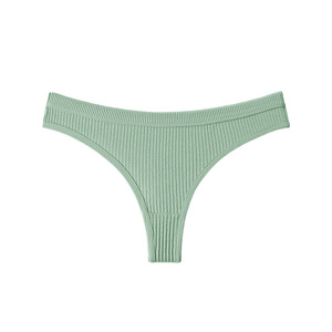 Culottes string côtelées en coton pour femmes, couleur unie, taille basse, grandes tailles, respirantes, sexy, style T-back, vente en gros - Product Image 4