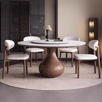 Ensemble table et chaises de salle à manger en bois massif et dalle de roche, nouveau modèle pour usage domestique, table ronde et carrée à double usage, table ronde pliante