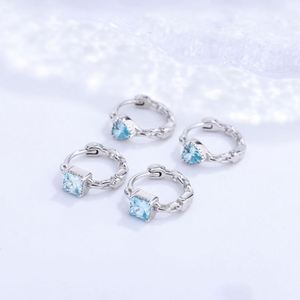 Pendientes de Aro Cuadrados, Estrella y Corazón de Plata de Ley 925 con Rodio y Aguamarina, Sencillos, para Mujer, Regalo de Boda, Estilo Minimalista - Product Image 3