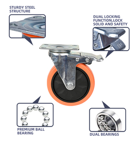Hochfeste Markt wagen verriegelung Nachlauf pu Service wagen Wagen 4 Zoll drehbare orange Lenk rollen mit Staubs chutz - Product Image 6
