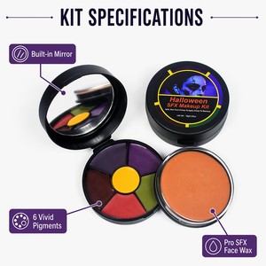 <span class=keywords><strong>Kit</strong></span> de <span class=keywords><strong>maquillage</strong></span> SFX pour Halloween avec 6 couleurs de peinture pour le visage et palette de cire corporelle effet miroir pour effets spéciaux de cosplay zombie et <span class=keywords><strong>vampire</strong></span> - Product Image 4