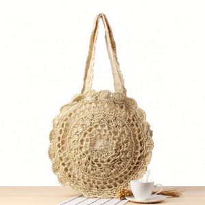 Round <b>Summer</b> Crochet Paper Straw Tote <b>Bag</b> for Women - Product Image 4
