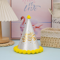 Chapeau d'anniversaire conique créatif pour enfants, fait main, durable, avec pompons, en papier estampé or, coloré, vente en gros