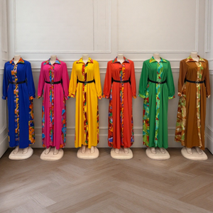 ラペル長袖イスラム教徒のローブAbaya Kaftan女性用ベルトドレス - Product Image 3