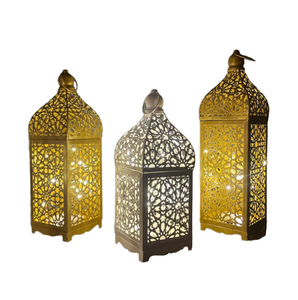 Gold Iron LED Lantern Moroccan Wind Light <b>Candle</b> Holder for Home Ramadan Eid Decor - Product Image 2