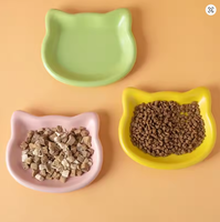 Comedero de silicona plano y poco profundo con diseño de cabeza de gato, portátil, con patrón sólido, ancho y plano, antifatiga, plato para comida húmeda de gatos