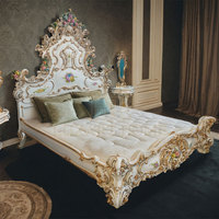 Luxueux palais pur fabriqué à la main en bois massif sculpté chambre principale lit King Size Design bois sculpté ensemble de meubles de chambre royale