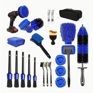 YIXIN Vente chaude Ensemble de 26 brosses de détaillage automobile en PVC bleu/rouge, kit d'outils de <span class=keywords><strong>nettoyage</strong></span> pour perceuse, pour l'intérieur, l'extérieur <span class=keywords><strong>et</strong></span> les roues - Product Image 3