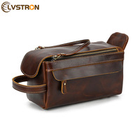 Sac de voyage et trousse de toilette en cuir pour homme, décontracté, avec fermeture éclair et nombreuses poches