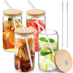 Bán buôn cốc thủy tinh 16 oz Nhà Máy Giá tre có nắp đậy và rơm thiết kế Cola có thể định hình cốc cho đồ uống lạnh - Product Image 1