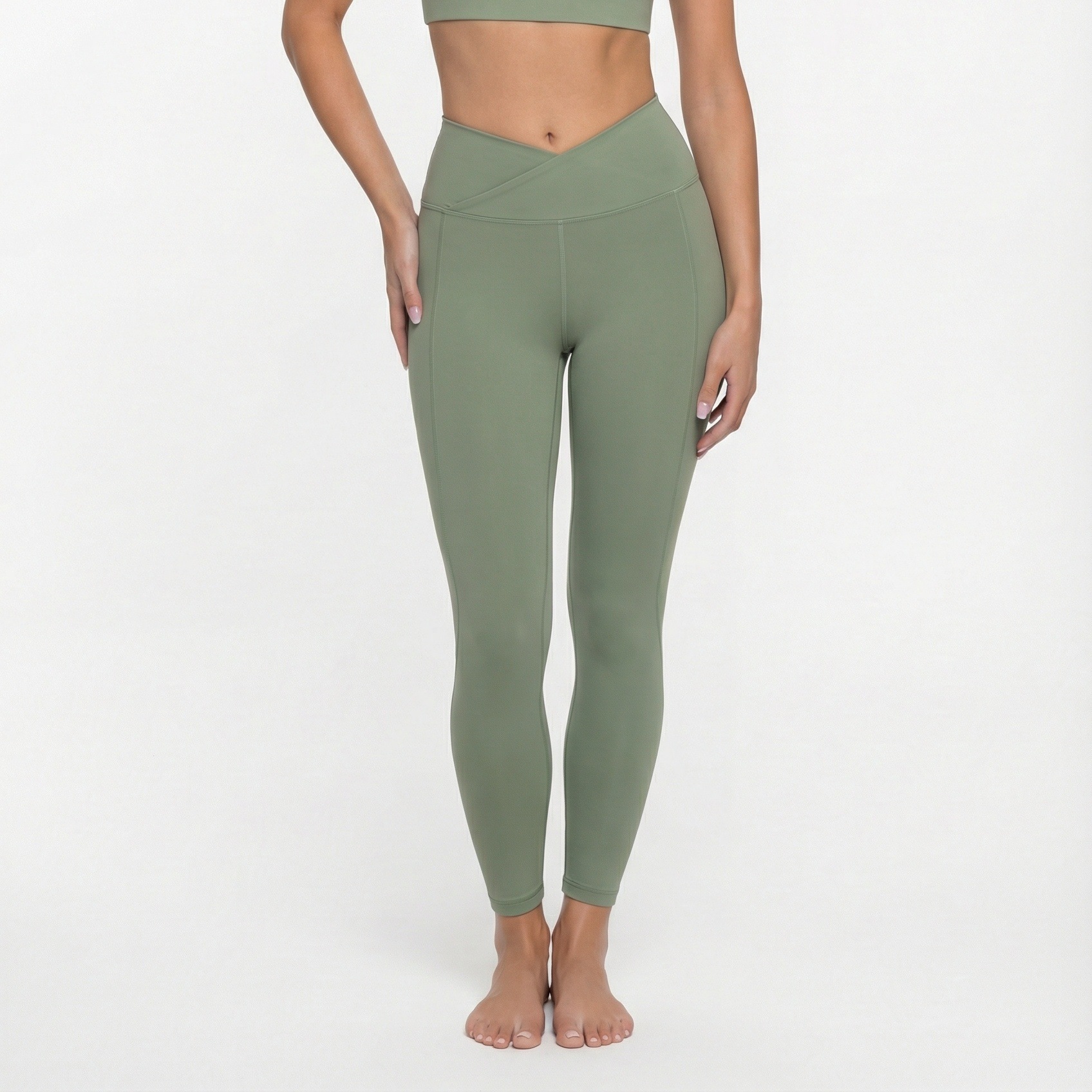 Pantalon taille en V sauge