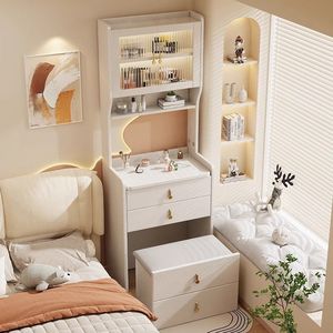 Solid Wood Dressing <b>Table</b> With <b>Mirror</b> Flip Top Chest Of Drawers Bedroom Storage Cabinet Makeup <b>Vanity</b> Bedside Desk Walnut Color - Product Image 3