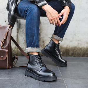 Botas de Hombre con Suela Gruesa, Estilo Británico, Color Negro, Botas de Trabajo Elevadas, Botas de Cuero de Media Caña para Exteriores, Primavera 2026 - Product Image 4