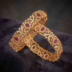 Brazalete de Moda con Forma de Flor, Engaste de Aleación de Zinc con Piedra de Rubí Verde, para Mujer, Boda, 182658 - Product Image 2