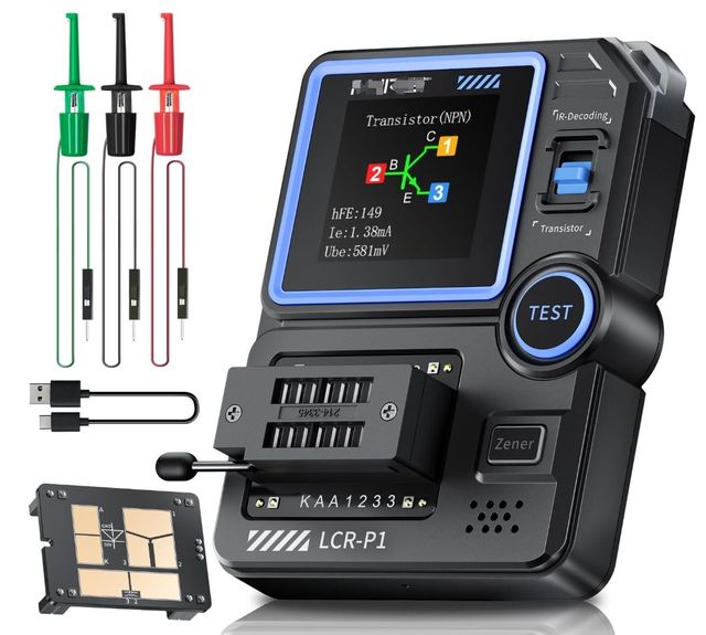 FNIRSI LCR-P1 Transistor Tester, Auto-Identification LCR/ESR Meter with Anti-burn, Diode Triode MOSFET NPN PNP Tester
