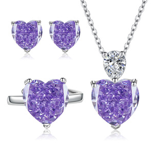 Top Selling Jewelry Women 2026 <b>Copper</b> 12*12mm Heart Cut Purple Cubic Zirconia <b>Necklace</b> Rings Earrings Jewellery Set - Product Image 1