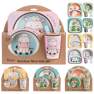 Top Seller 2021 <strong>Factory</strong> New Idea <strong>Design</strong> Eco Friendly Bamboo Fiber Cartoon Children <strong>Tableware</strong> 5 PCS Cup Plate Set - Product Image 3