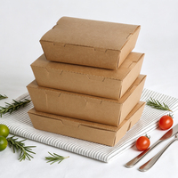 Boîte alimentaire jetable en papier kraft, conteneur pliable anti-graisse et anti-fuite pour emporter, idéal pour les collations, les salades et les plats rapides