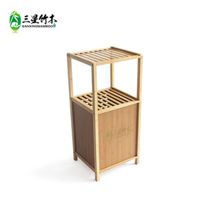 Bamboo multi-layer floor <b>shelf</b>, multi-functional <b>storage</b> rack for home living room, bamboo laundry <b>basket</b>, wholesale available. - Product Image 3