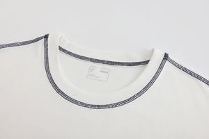 เสื้อยืดคอกลมแขนสั้นสำหรับทุกเพศ, เสื้อยืดลำลองคอกลมแขนสั้นตัดปกติเย็บสองชั้นผ้าถักออกกำลังกายทนทาน - Product Image 3