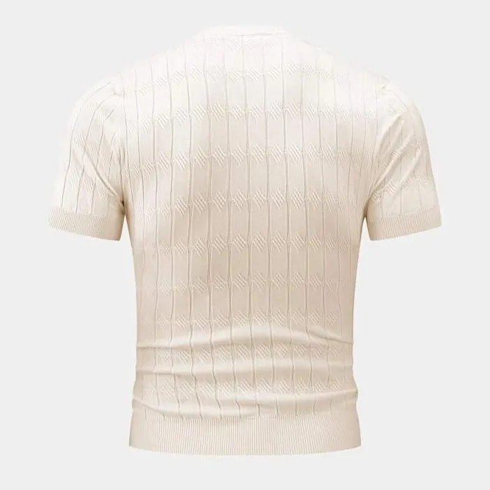 맞춤형 남성 니트 스웨터 단색 반 버튼 니트 티셔츠 케이블 니트 크루 넥 풀오버 여름 짧은 소매