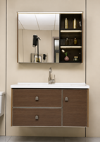 Meuble de salle de bain mural moderne en bois avec miroir LED et deux tiroirs de rangement, disponible en taille personnalisée, vente en gros directe usine