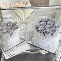 Boîte cadeau en acrylique faite à la main AM-PFE130, rose naturelle, miroir, fleur préservée, fleurs réelles pour la Saint-Valentin, la fête des mères