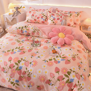 Bán Buôn 4-Trong-1 Tấm Ga Giường Đặt Nữ Hoàng Kích Thước In 100% Polyester Sợi Nhỏ 4Pcs Giường Phẳng Tấm Bộ Đồ Giường Bộ - Product Image 1