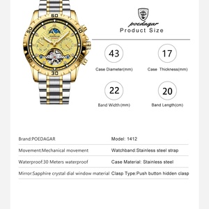 POEDAGAR Luxury Automatic Mechanical <b>Watch</b> Hollow Tourbillon Stainless Steel Men <b>Watches</b> Waterproof Luminous Date Week Men <b>Watch</b> - Product Image 6