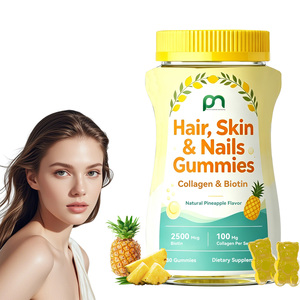 Gummies pour cheveux, peau et ongles, complément vitaminique au collagène et à la biotine, saveur ananas, comprimés à mâcher - Product Image 1
