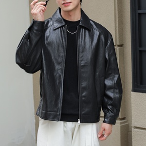 Blouson classique à revers en similicuir pour homme, tissu de base en mélange de viscose enduit de PU avec fibres métalliques et doublure en polyester - Product Image 3