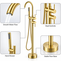 Robinet de baignoire sur pied en laiton, mitigeur triple poignée eau chaude/froide, finition bronze antique, design moderne, céramique, pour hôtel/villa