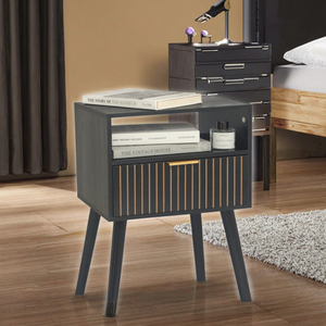 Mesa de Noche Moderna de Mediados de Siglo, de Madera Sólida, con 1 Cajón y Almacenamiento, Color Madera Natural, para Dormitorio y Hotel - Product Image 3