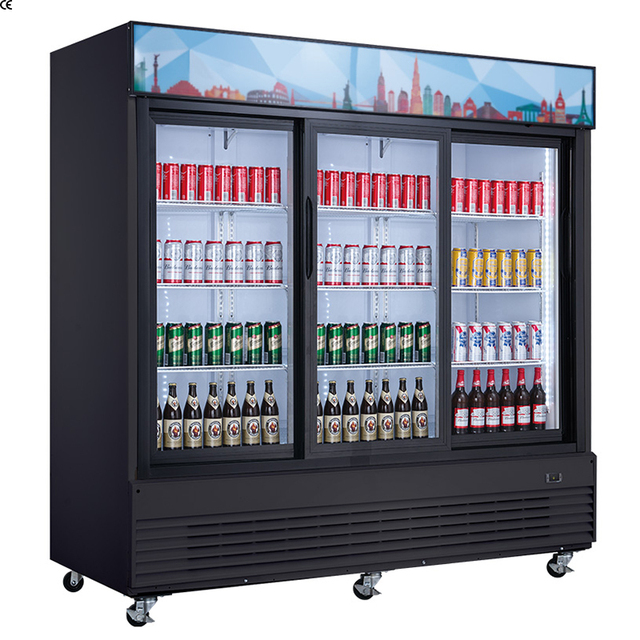 New Style Upright Merchandisers Tempered Sliding Glass Door Refrigerator Display Single-Temperature 3-Door Beverage Cooler