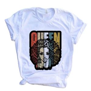 T-shirt décontracté en coton blanc à col rond pour femme, avec logo personnalisé, en velours côtelé uni, motif fille africaine compressée - Product Image 6